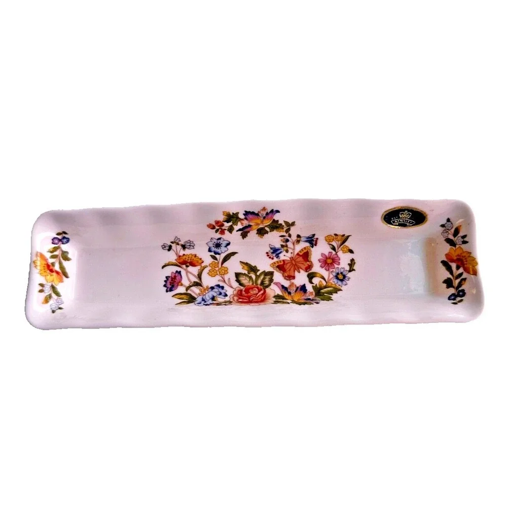 Vintage Aynsley Cottage Garden Pen Tray Butterfly Bone China England Vanity Dish